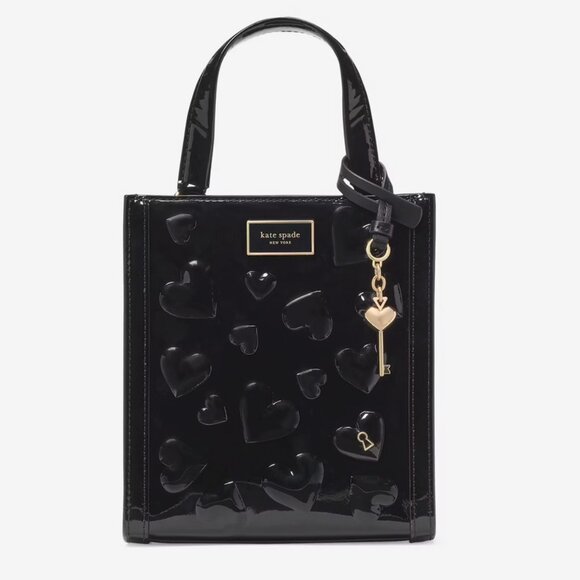 Kate Spade Key to My Heart Embossed Patent Leather Manhattan Mini Tote in Black - Picture 2 of 8